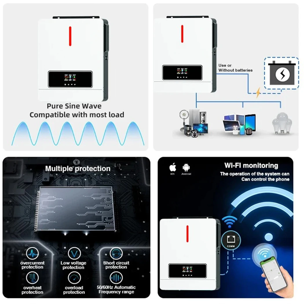 ECGSOLAX 3.6/4KW عاكس شمسي هجين 24 فولت 110/120 فولت عاكس جيبي نقي مع وحدة تحكم الشحن بالطاقة الشمسية MPPT عاكس خارج الشبكة واي فاي #5