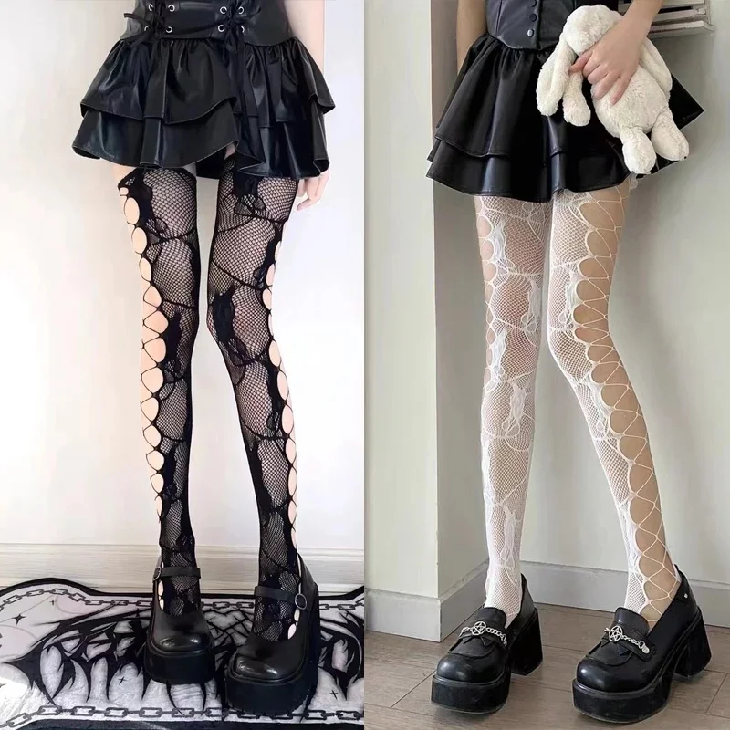 Women's Sexy Hollow Jacquard Fishnet Tights Stockings Floral Lace Thigh High waist Pantyhose Nightclub Garter Hot Wind Stocking