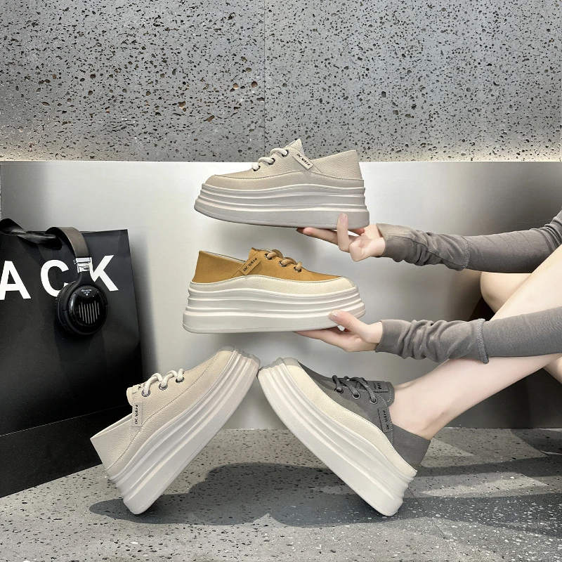 Womens Platform Slip On Mule Sneakers Hidden Heel Lift Lace Up Casual Shoes In Multiple Colors Daily Wear Comfortable Versatile