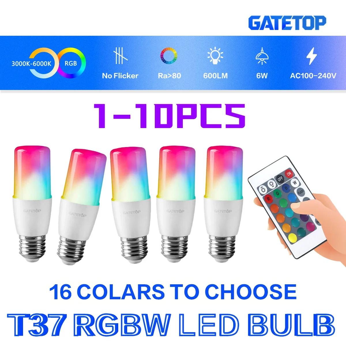 

1-10PCS 24 Key 6W Remote Control RGB LED Bulb Lamps E27 AC100-240V Dimmable Colorful Change for Bedroom Living Room Lamp Lights
