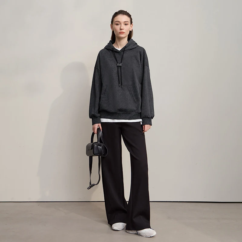 AMII Hoodies Woman 2025 Autumn New Hooded Loose Woman Sweatshirts Cotton Knitted Shoulder Sleeves Versatile Top Female 12543107