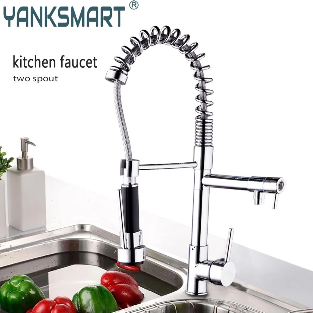 

YANKSMART Pull Down Kitchen Faucet 360° Swivel Spray Brass Chrome Polished Basin Torneira Deck Mounted Sink Mixer Water Tap