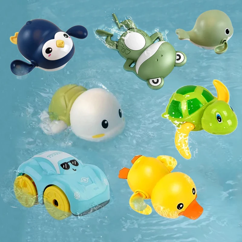 Baby bath toys for children water play small yellow duck swimming baby kids play with water duckling small turtle boys and girls