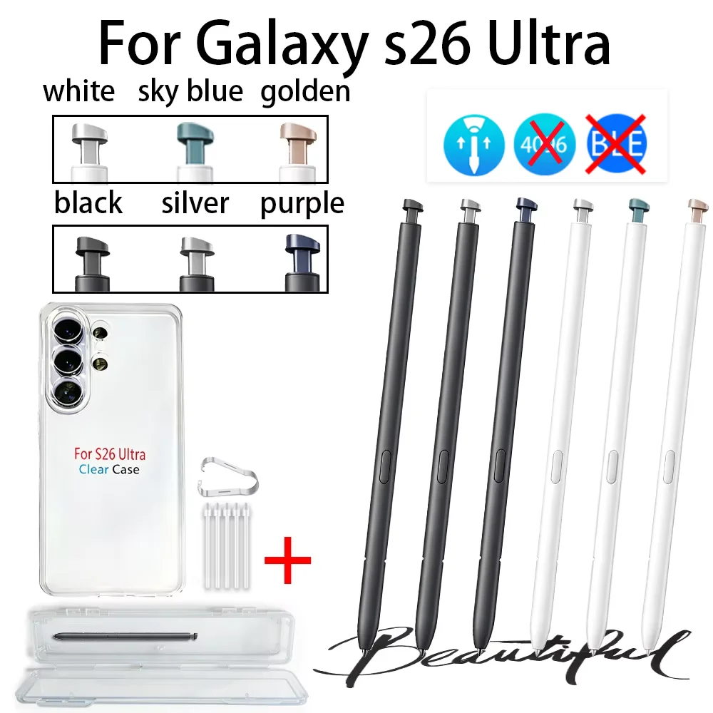 Für Samsung Galaxy S26 Ultra S Pen Stylus-Kit, 5 Ersatzspitzen + kratzfeste, durchsichtige TPU-Schutzhülle, 3-in-1-Set