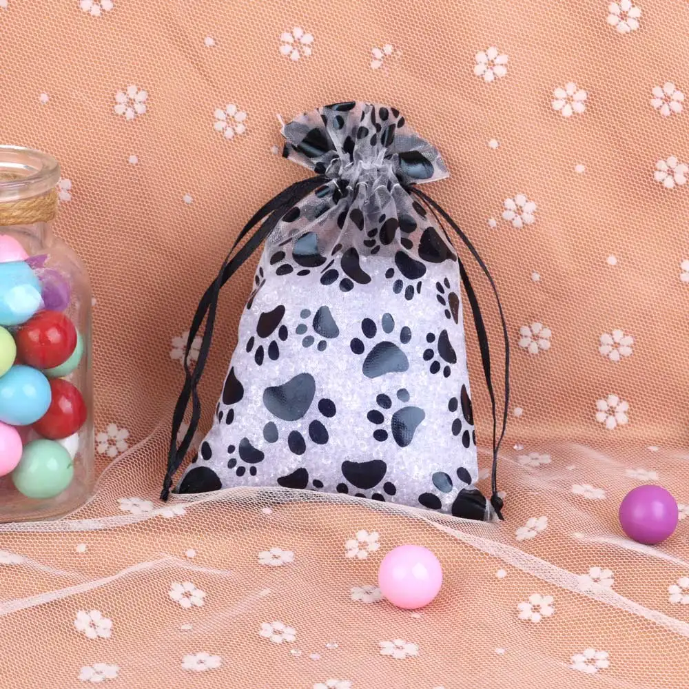 10/25pcs/lot Organza Gift Bag Black Cat Claw Jewelry Bag Gifts Pouches For Wedding Party Candy Bag  Jewelry Packing Wholesale