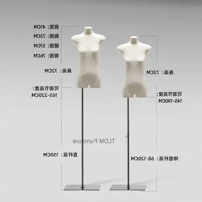 Female Store Flat Display Mannequin, Korean Dress Form with Style Stand for Clothing Slim Bust Window Half-Body