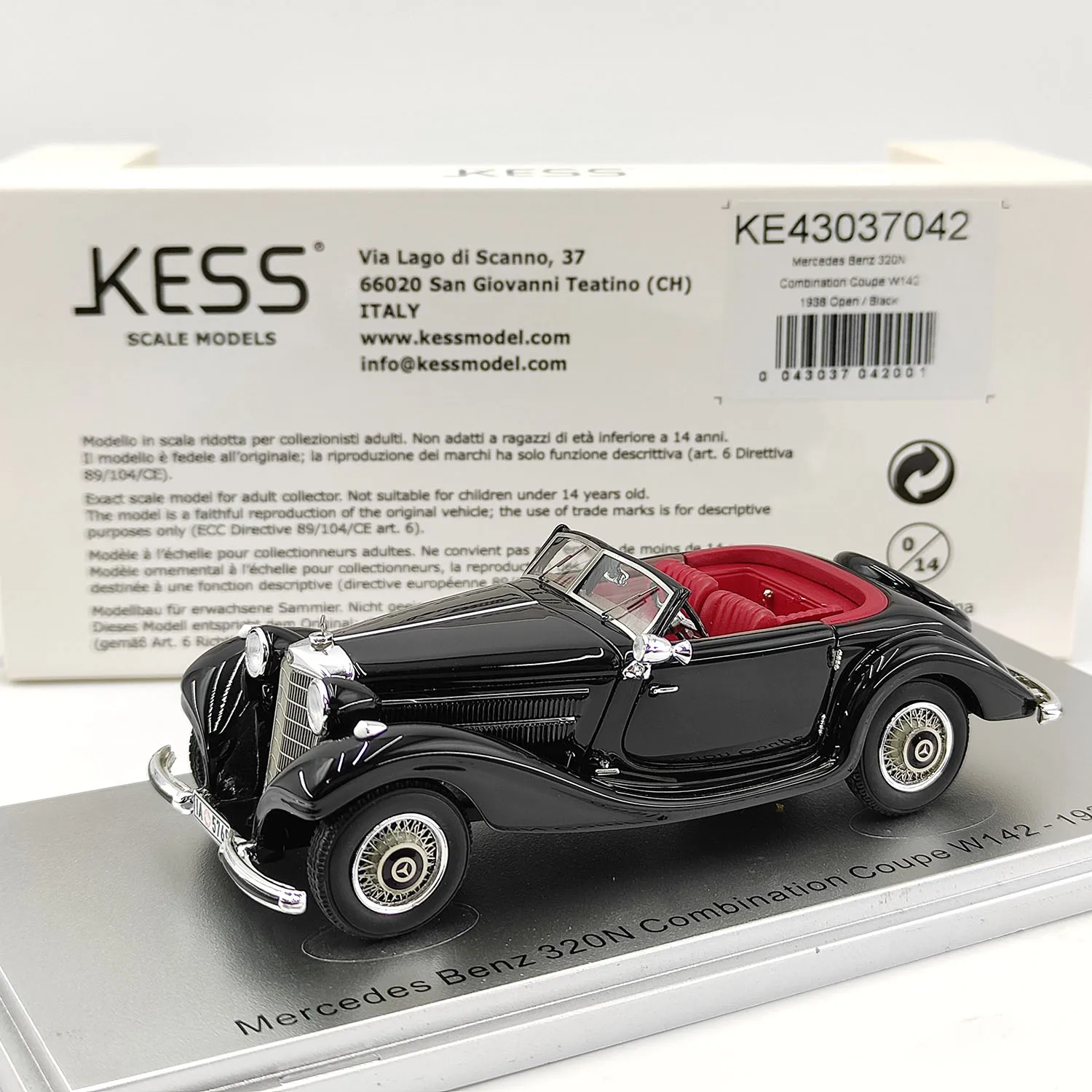

Diecast KESS 1:43 Scale Benz 320N 1938 Vintage Convertible Alloy Car Model Collectible Toy Gift Souvenir Display Ornament