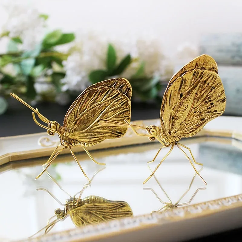 India imported retro handmade simulation gold copper plated butterfly ornament model room decoration creative soft decoration ho