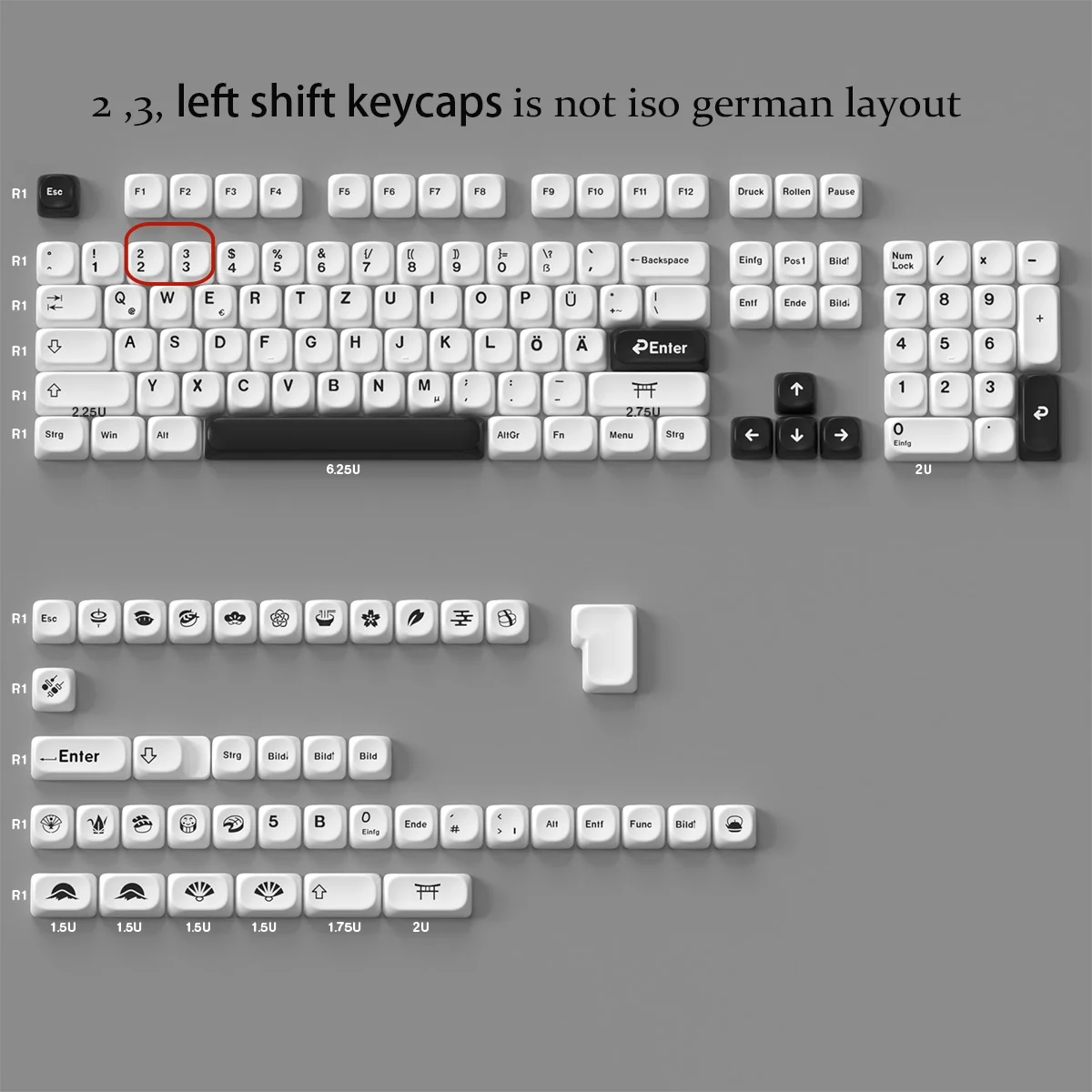 Imagem -02 - Original Minimalismo Keycaps Conjunto para Teclado Mecânico Inglês Alemão Preto Branco Perfil Moa Apto para Uso de Escritório