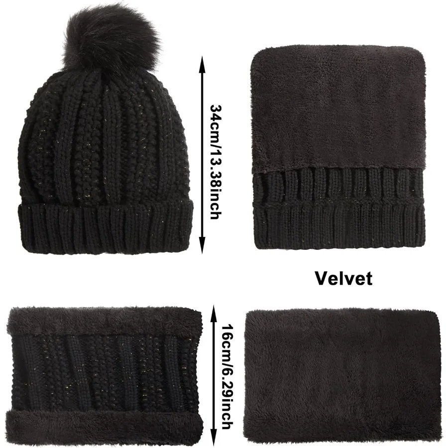 Set di guanti sciarpa per cappello invernale da 5 pezzi con fodera in pile per la stagione fredda: guanti caldi per touch screen e paraorecchie per cappello a cuffia lavorato a maglia