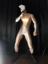 Bling Rompers Sexy Costume Men Glisten Rhinestone Feather Printed Jumpsuit Nigjtclub Party Show Celebrate Outfit Stage Wear