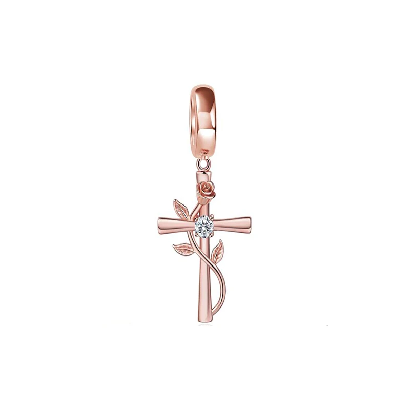 925 sterling silver wings Sister Cross pendant charms fit original 4mm Aperture bracelet charm beads necklace Diy female jewelry image 3