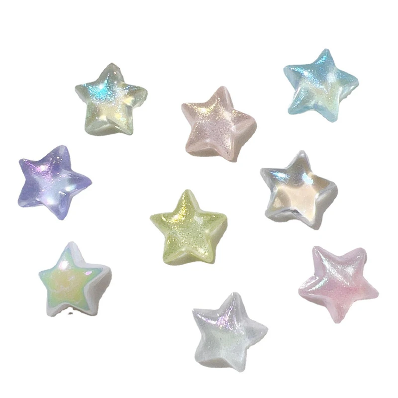 20Pcs New Mini Kawaii Cartoon Shining Aurora Star Pentagram Resin Scrapbook Diy Jewelry Wedding Hairpin Decorate AccessoriesA129