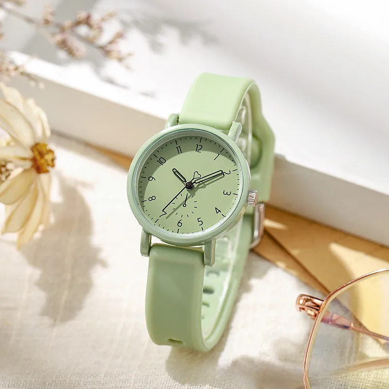 Ladies Watch, Student Pointer Youth Campus Face Control Digital Silicone Quartz Watch