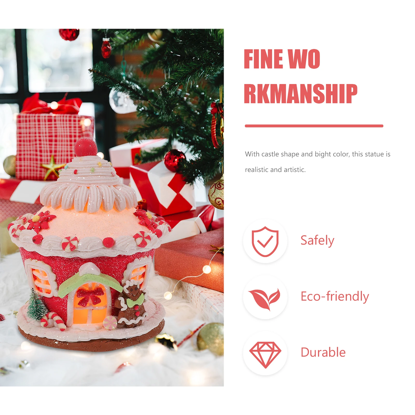 

Glowing Castle Resin Craft Ornament Bright Color Xmas Party Decoration Home Decorative Statue Wear-Resistant Xmas Table