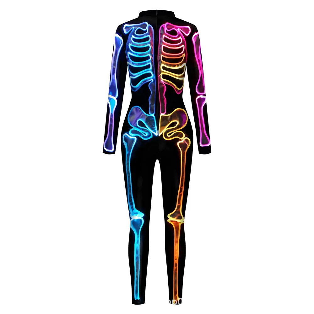 Damen 3D-gedruckter Skelett-Catsuit Jumpsuit Sexy Cosplay-Kostüm für Halloween-Party Modischer Cosplayer Aerial Yoga Bodysuit – Detail 10