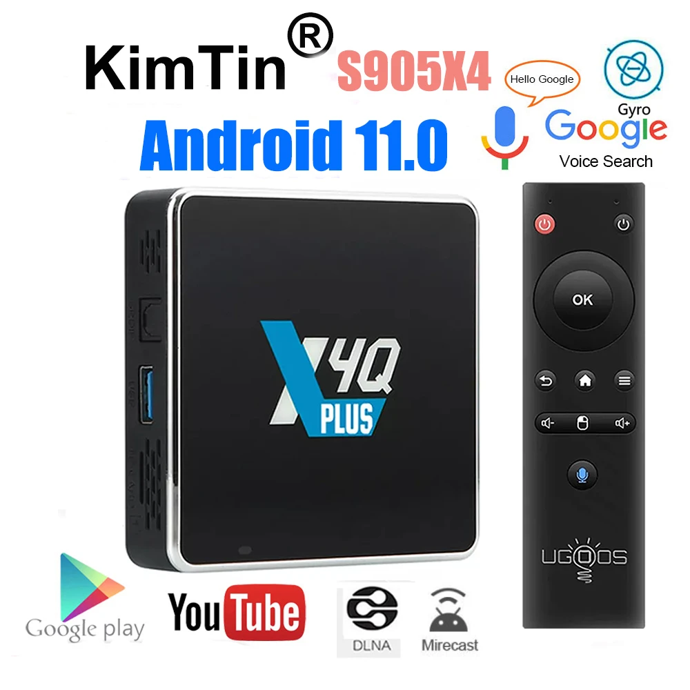 KimTin X4 Plus Smart TV Box DDR4 4GB 64GB Android 11.0 TV Box S905X4 Cube 2GB 16GB Media Player 2.4G/5G WiFi 1000M 4K 4GB X4 PRO