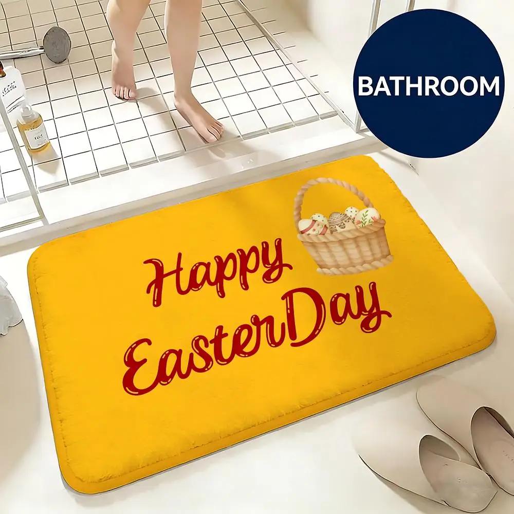 Soft Flannel Floor Mat Holiday Easter Floor Mat Non-Slip Absorbent Doormat Bathroom Bedroom Home Decor Rug