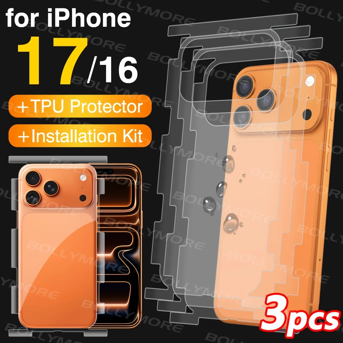 3pcs, Phone Back Film, Frame Fully Covered with Hydrogel Film, High-definition, for Apple iPhone 17 16 Pro Max 17 Air 17Pro