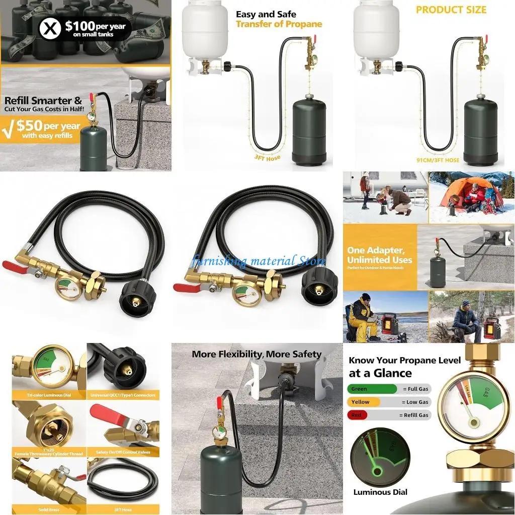 

Y5GD Герметичный адаптер для заправки баллона с пропаном Латунные фитинги Гибкий резиновый шланг 3 фута