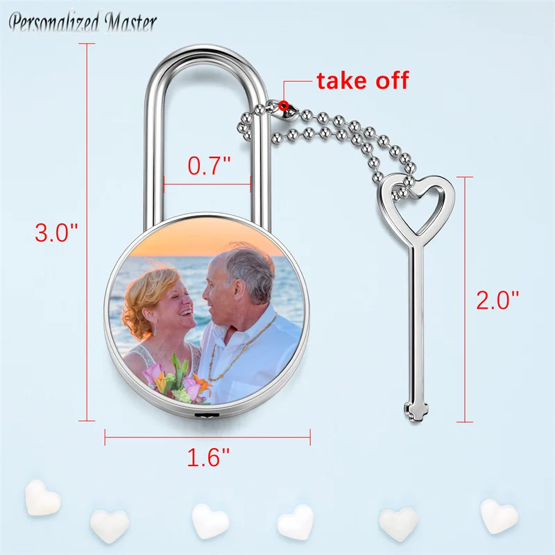 Personalized Master Custom Photo Lock Engraved Picture Text Love Padlock W/ Key for Lover Friends Birthday Valentine\'s Day Gift