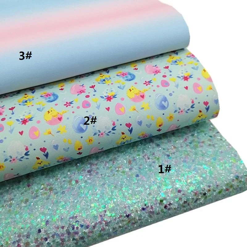 Daisy Flowers Custom Glitter Suede Leather Easter Eggs Ballet Dancers Printed Faux Leather Fabric DIY Craft Mini Rolls W470