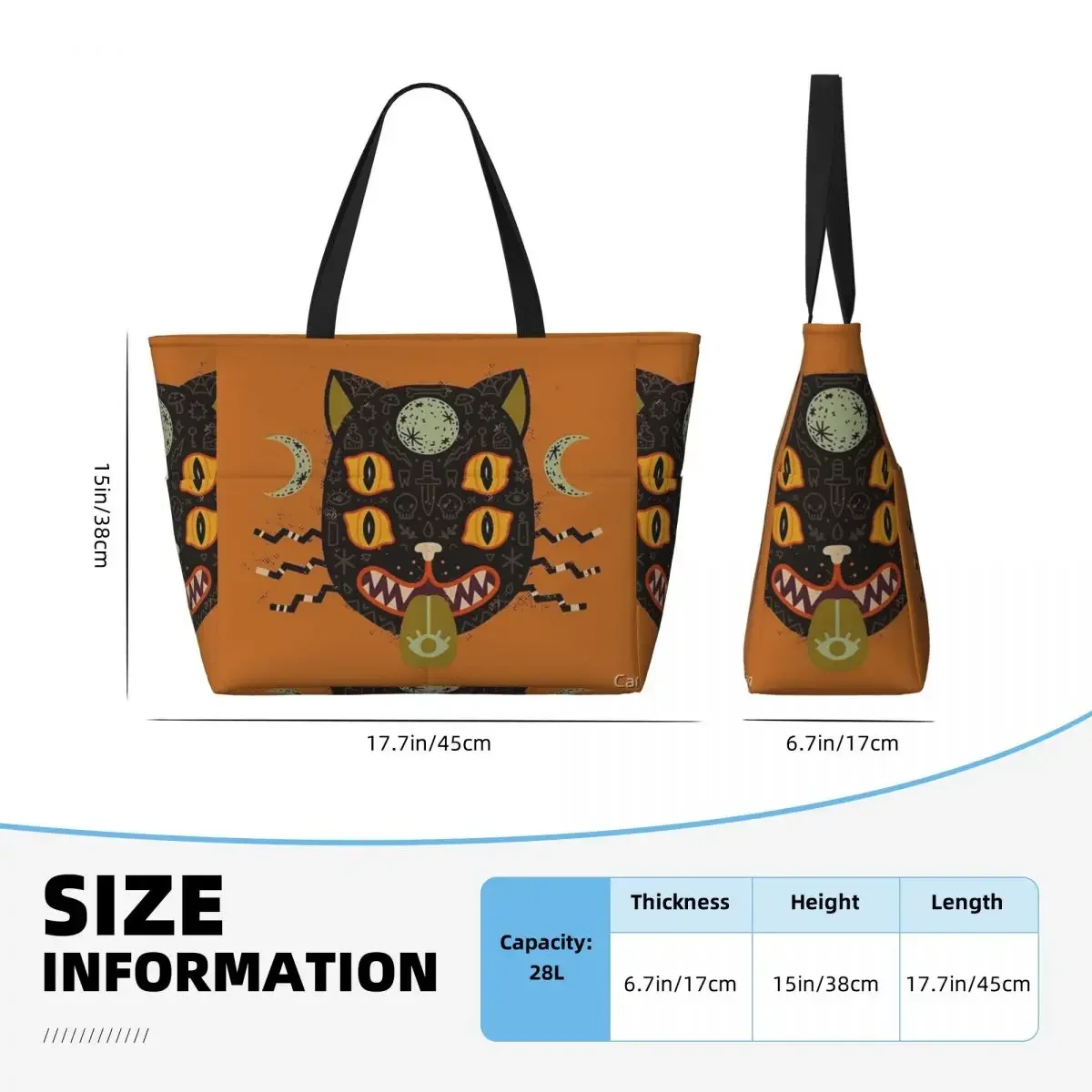 Spooky Cat Beach Travel Bag, Tote Bag Personality Practical Gifts Birthday Gift Multi-Style Pattern