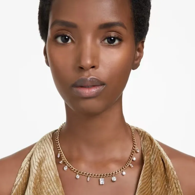 Light Luxury Short Gold White Diamond Necklace with Translucent Precision Cut Crystal Collarbone Chain, Elegant Accessories for Women's Daily Banquets