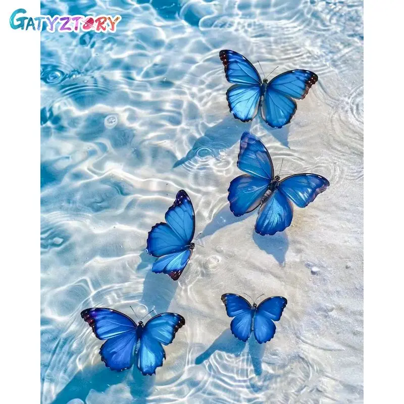 

GATYZTORY 40x50cm Painting By Numbers Handiwork Blue Butterfly Number Painting On Canvas Decorative Painting Gift Artwork Animal