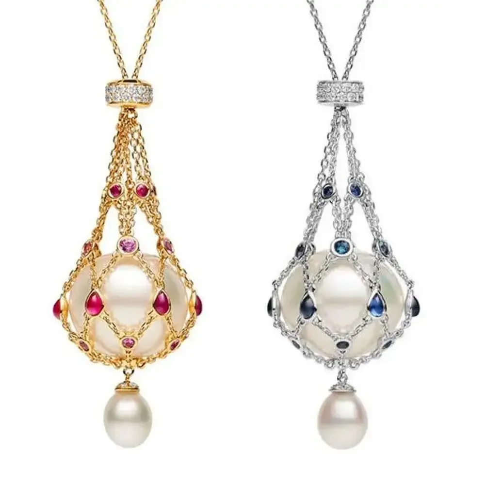 Metal Pearl Gemstone Lavalier Pendant Interchangeable Jewelry Gifts Crystal Holder Cage Necklace Adjustable Chain Necklaces