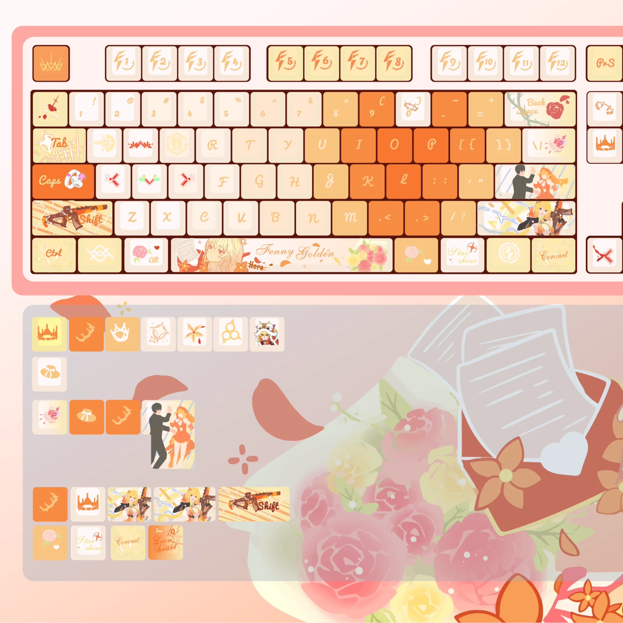 

125-клавишные колпачки для ключей Project Snow Fanny ‌ Прозрачный боковой колпачок Game Chreey PBT для механической клавиатуры Made68 Mad68 Wooting 60