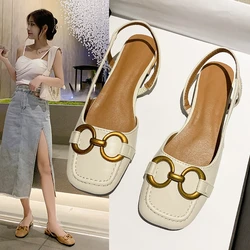 French Vintage Women Sandals Summer 2024 New Elegant Low Heel Shoes Lazy Casual Muller  Designer