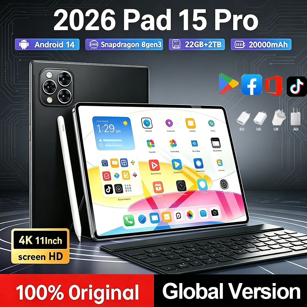 

2026 Pad 15 Pro Tablet PC Android 14 22GB+2TB 20000mAh Snapdragon 8Gen2 Original Tablets PC 5G Dual SIM Card WIFI HD 4K Mimi Tab