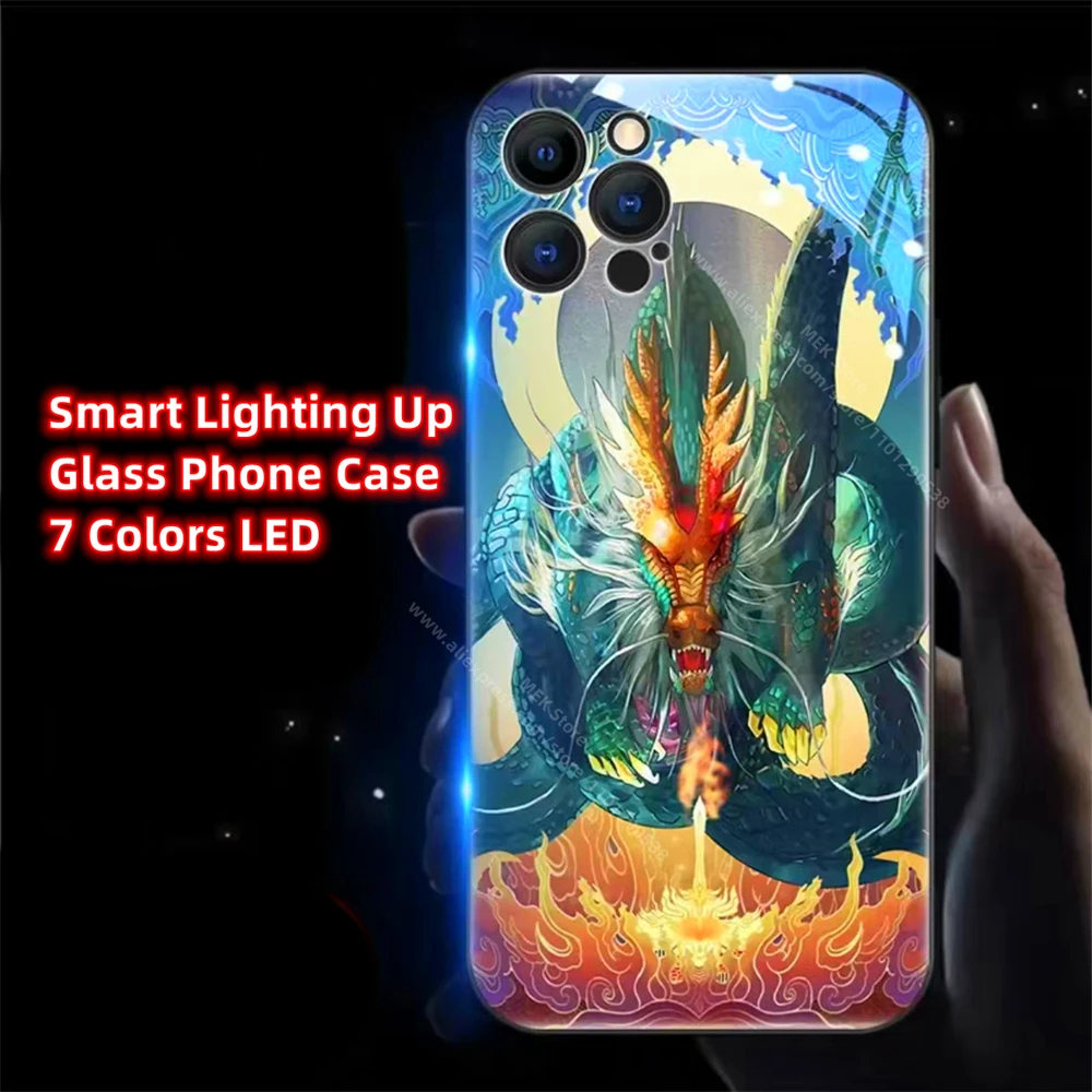 

So Cool Green Dragon Led Light Phone Case Call Flash Glitter Cover For Samsung S25 S24 S23 S22 S21 S20 FE Note 10 20 Plus Ultra