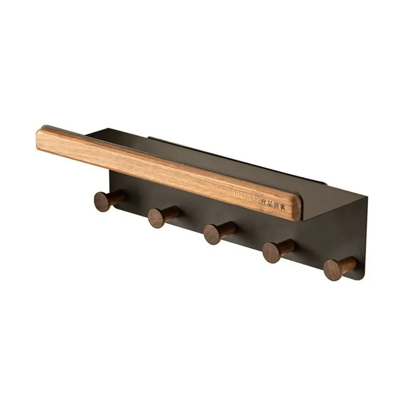 Walnut Wall Rack No Drilling Entryway Living Room Door Back Key Hook Creative Coat Hat Hanger Storage Organizer Shelf