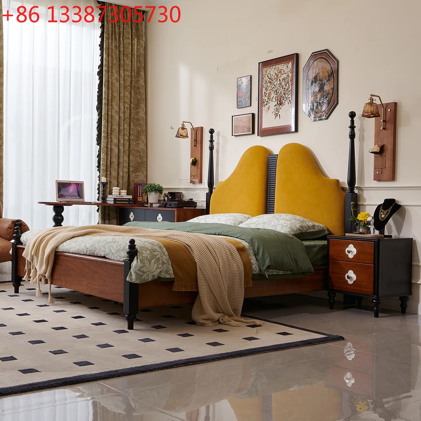 

Французская мягкая прикроватная тумбочка в стиле ретро, главная спальня, элитная атмосферная свадебная кровать