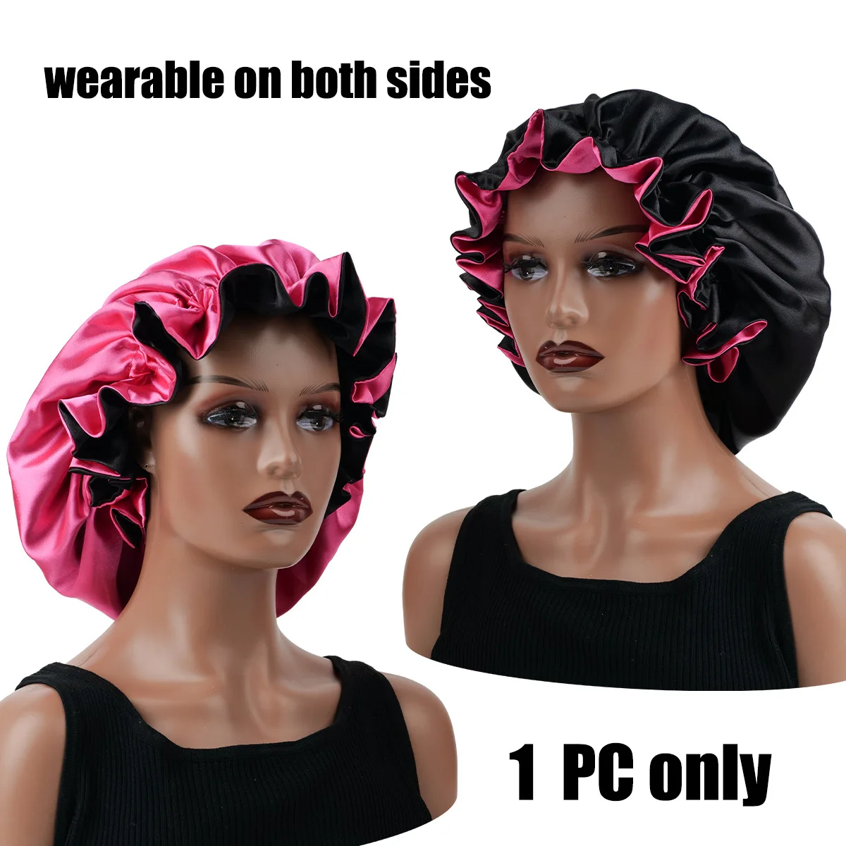 Double-Layered Four Seasons Minimalist Hair Bonnet Satin Bonnet Sleep Caps Can Be Worn on Both Sides Versatile Caps for Female