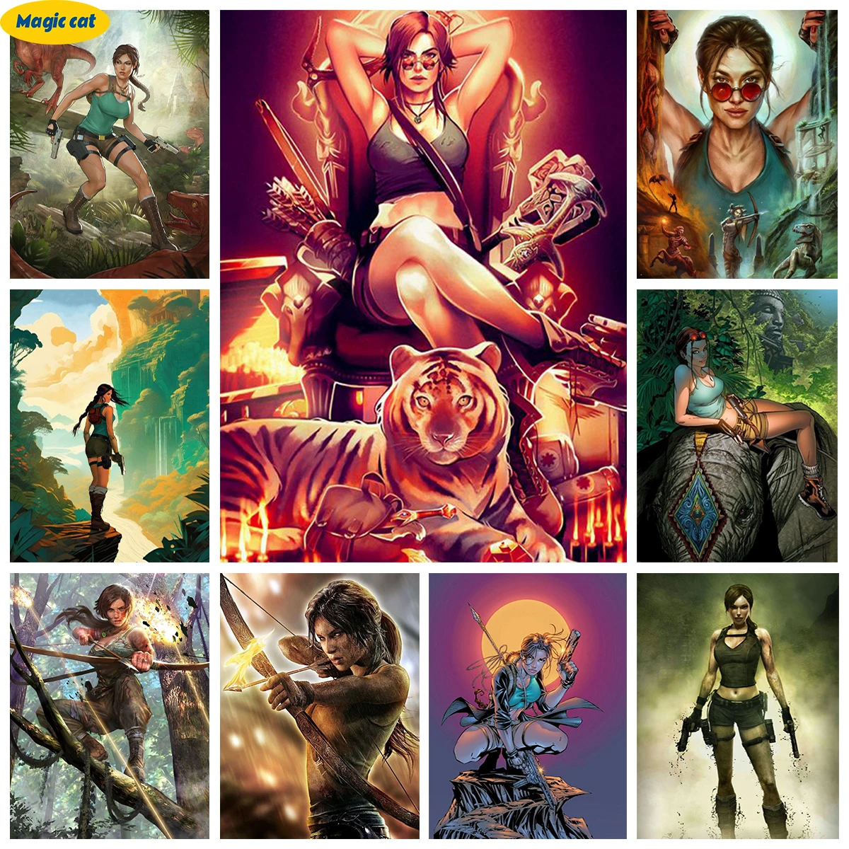 

L-Lara Croft 5D Diamond Painting T-Tomb Raider DIY Diamond Embroidery Cross Stitch Kit Game Poster Home Wall Decor Handmade Gift