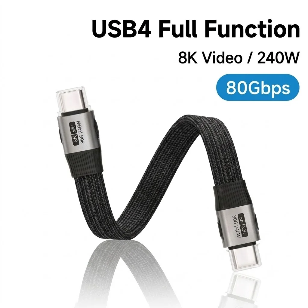 Short USB C to USB C Full Function Cable USB4 V2 Date Cable 80Gbps 8K PD 240W Cord for Thunderbolt 4/5 iPhone Laptop SSD
