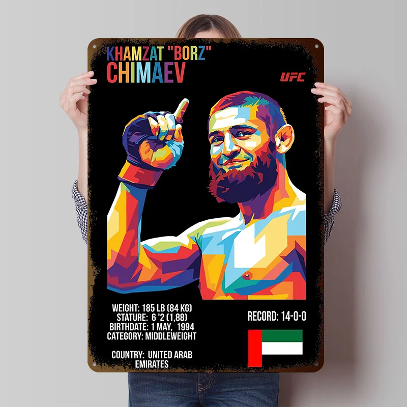 Khamzat Chimaev Pop-Art Metallposter Individualisierte Wandkunst Retro Vintage Metallschilder für Männerhöhle Garagendekoration Gaming-Zimmer