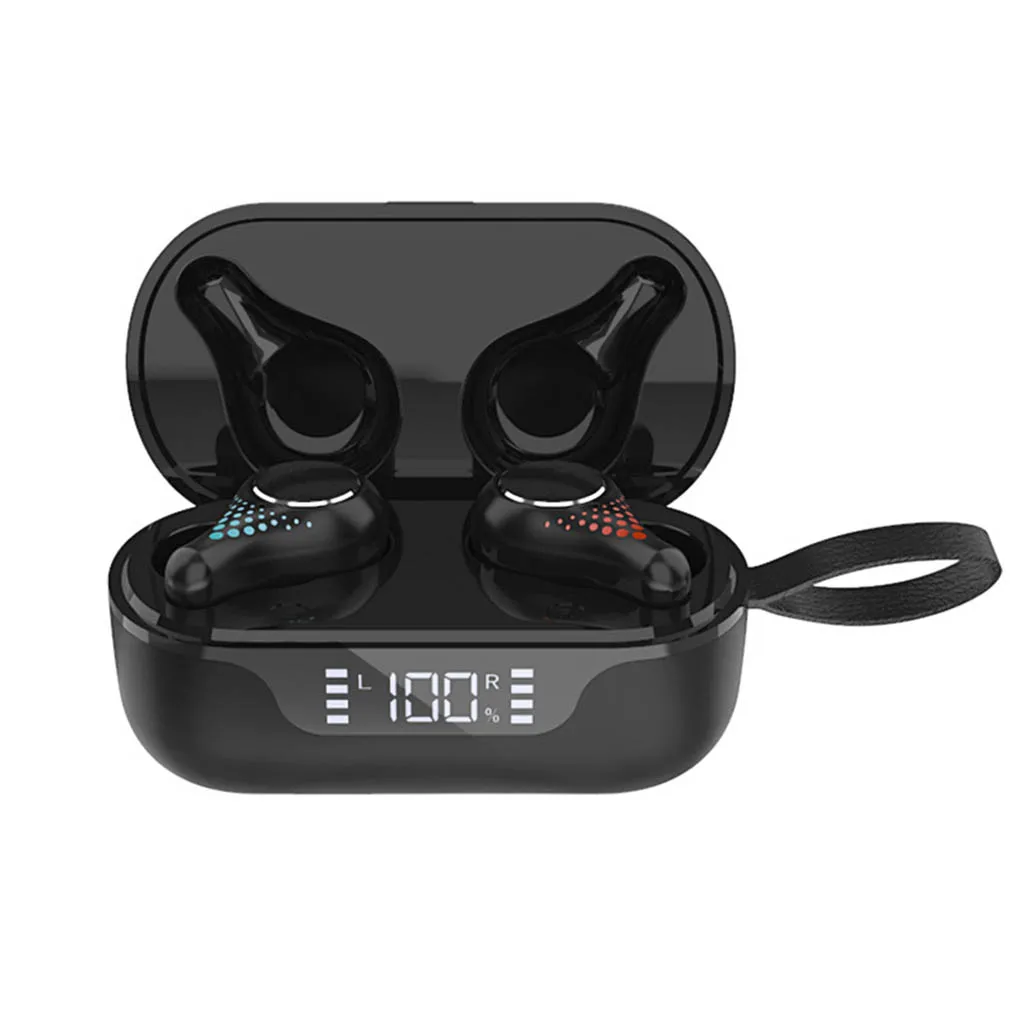 1 Pair Plastic Earbud Portable HiFi In-ear Power Display Wireless Earphone Video Watching Game Playing Headset Grey