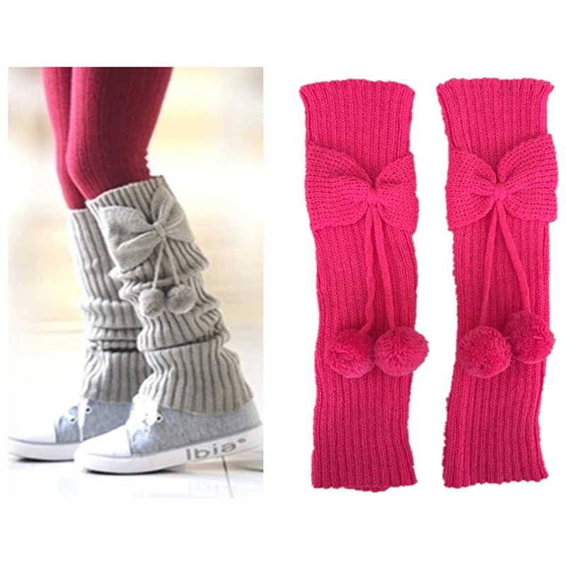 Fashion Kids Girls Bowknot Pompom Knit Leg Warmers Boot Socks Cuffs Toppers Christmas Gifts Botas Feminina носки женские набор