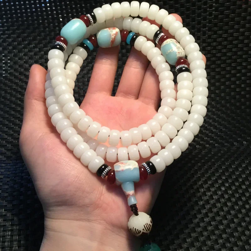 Original White Bodhi Root Buddha Bead Hand String 108 Practice Yoga Gift Ethnic Clothing Matching Tourism Commemorative Bangle