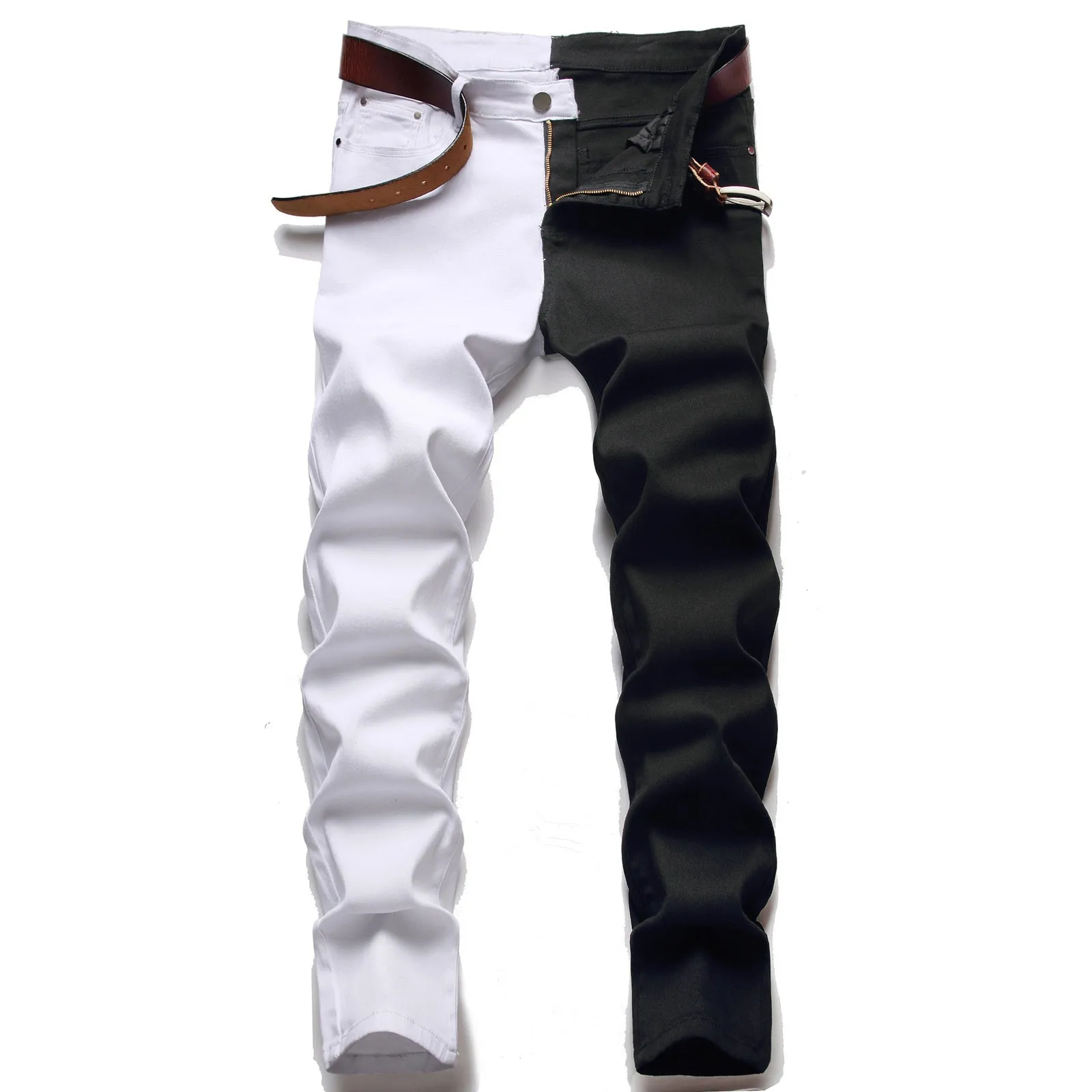 

Two Colors Spliced Into Jeans Men'S Fashion Casual Trousers And Shorts Red Green Yellow Denim Pants