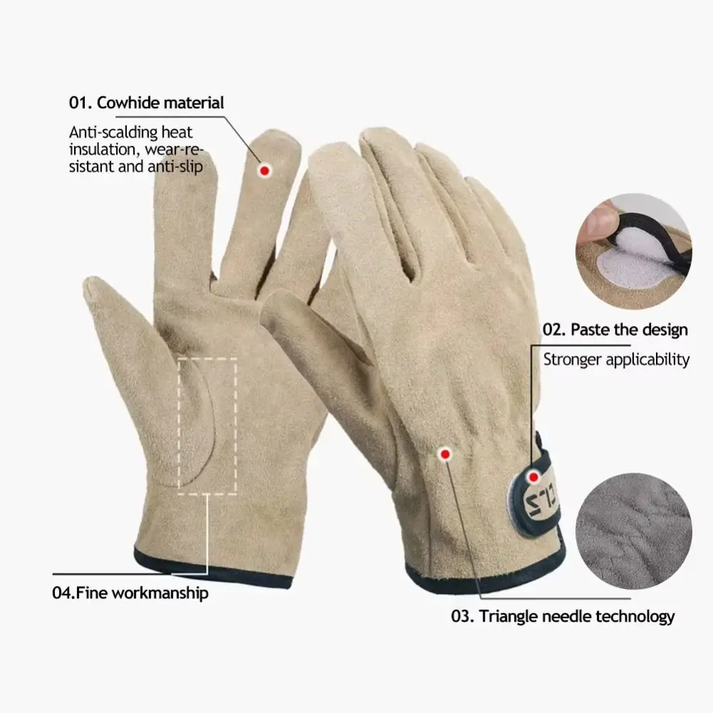 

1 Pair Cowhide Leather Barbecue Gloves Durable Heat Resistant Camping Mittens Thicken Anti Slip Work Gloves for Gardening