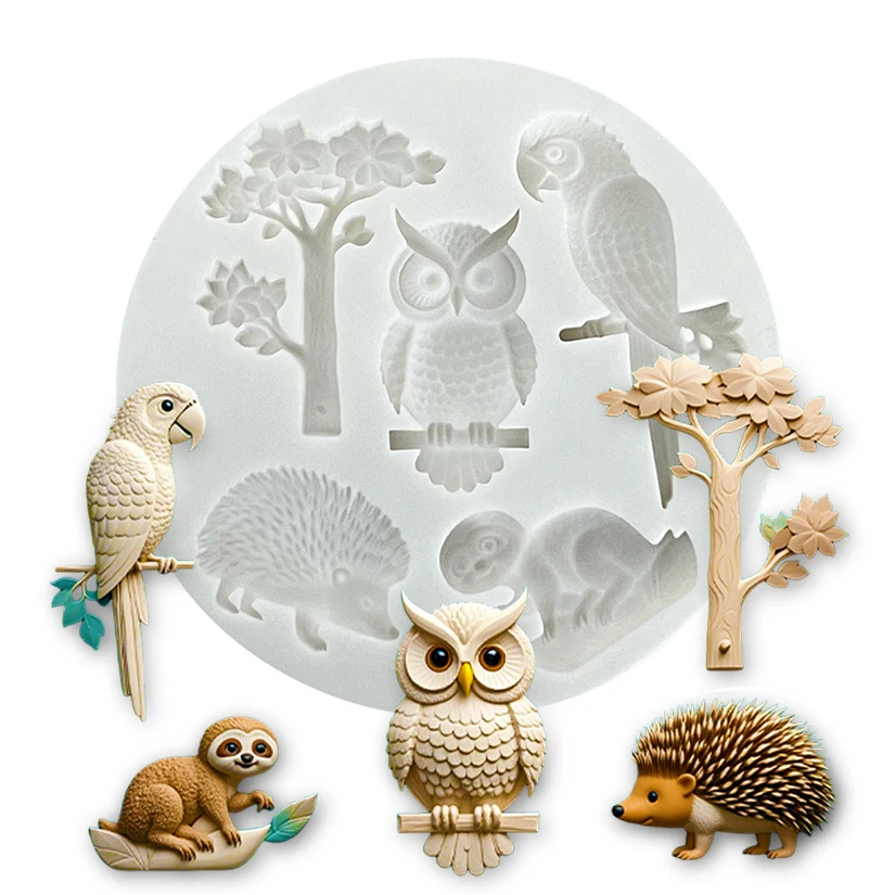 Parrot Sloth Hedgehog Owl Silicone Sugarcraft Mold Cupcake Baking Mould Fondant Cake Decorating Tools