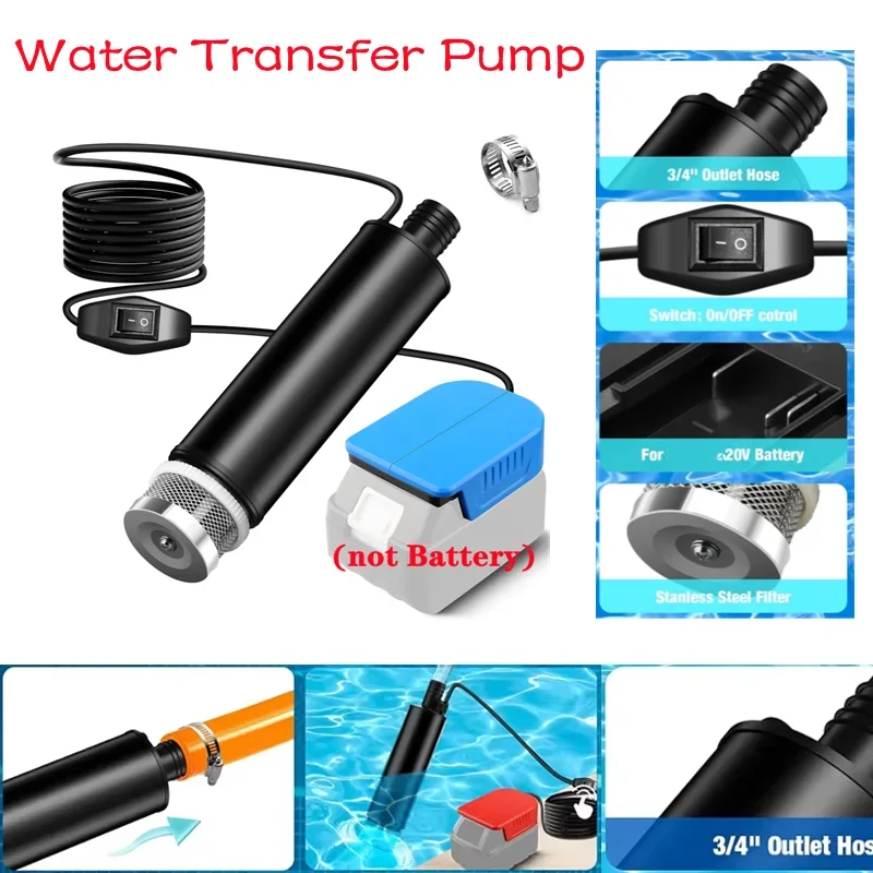 

Электрический водяной насос, адаптер для электроинструмента, насос для глубоководного погружного водяного насоса Makita Milwaukee 18 В-20 В, литиевые батареи