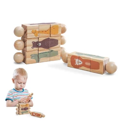 Wooden Hand Bell Toy Montessori Kid Develop Hand-on Ability Toy Animal Puzzle Mobile Musical Rattle Educational Toy Newborn Gift
