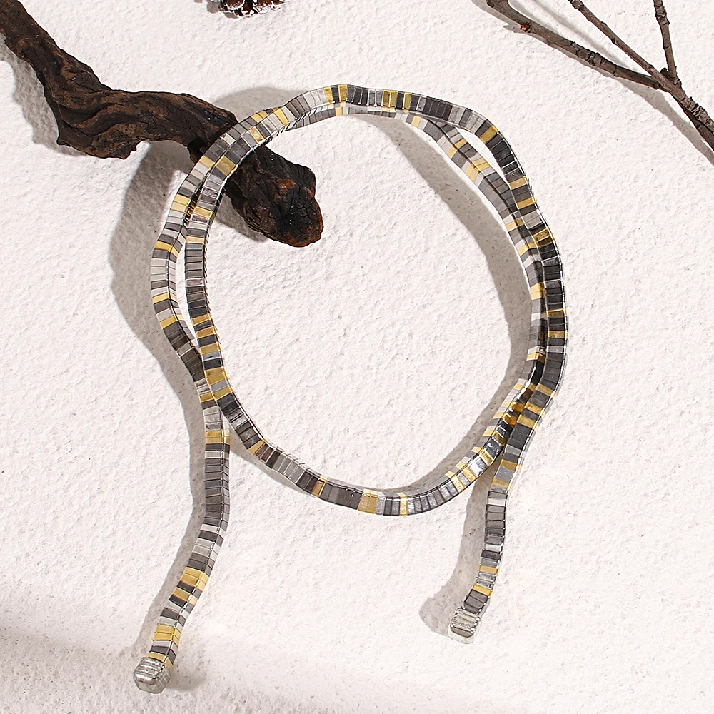 

Dodohao 3D Square Adjustable Choker Necklaces For Women Elegant Snaker Chain Necklaces Creative Stainess Steel Trendy Jewelry