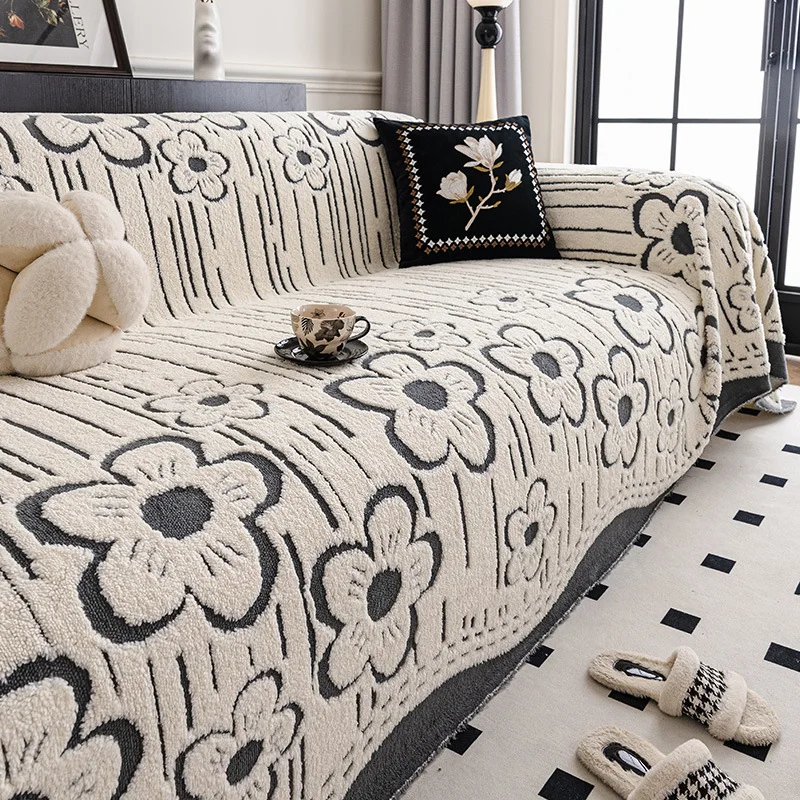 Half fleece cream wind soft waxy thickened sofa towel autumn and winter one-piece non-slip cover towel